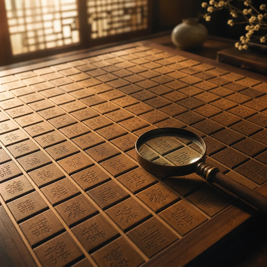 만세력 명식표를 손가락으로 짚어 가며 읽는 모습